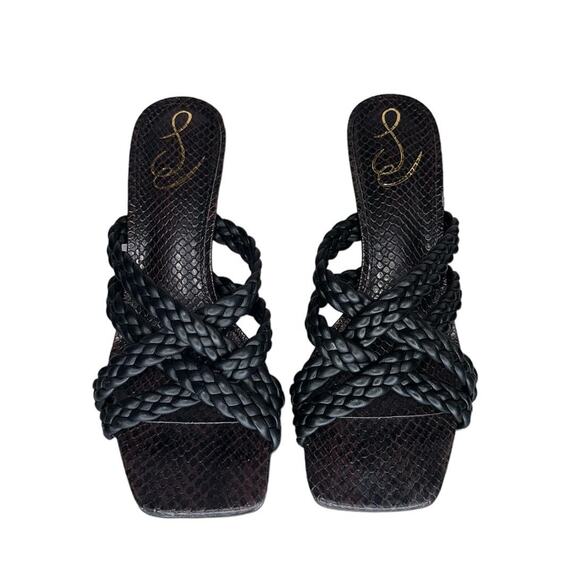 Sam Edelman Marjorie Leather Python Braided Square Toe Kitten Heels Size 8.5 - Picture 4 of 10